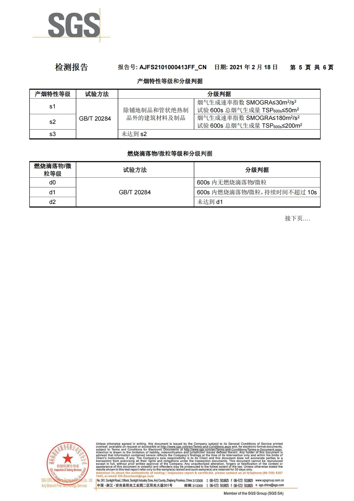 SGS rapid roll-up door test results page